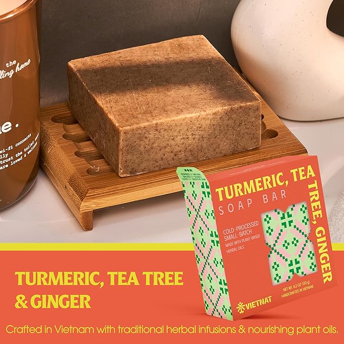 Turmeric, Tea Tree & Ginger Soap Bar (Pack of 5) – Cold Process Handmade Bar, 2-in-1 Cleansing & Invigorating Body Soap with Vietnamese Botanicals