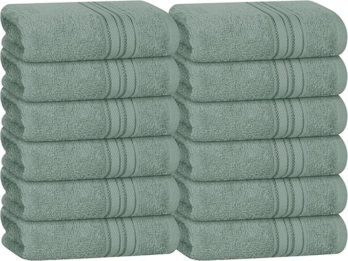 BOUTIQUO Ultra Soft Cotton Washcloths, Contains 12 Piece Face Cloths 12x12 inch, Ideal for Everyday use Face Towels, Compact & Lightweight Multi Purpose Washcloths - Jade