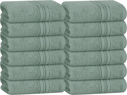 BOUTIQUO Ultra Soft Cotton Washcloths, Contains 12 Piece Face Cloths 12x12 inch, Ideal for Everyday use Face Towels, Compact & Lightweight Multi Purpose Washcloths - Jade