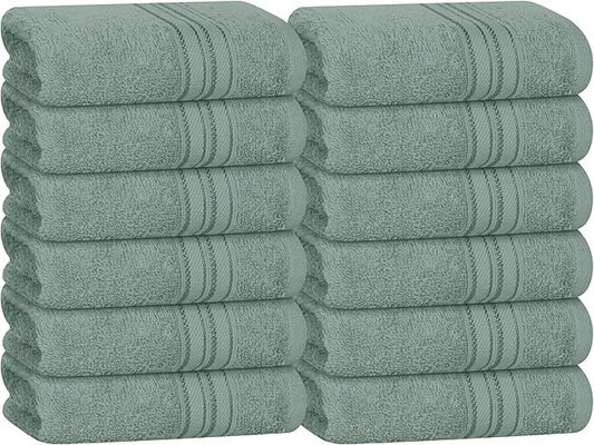 BOUTIQUO Ultra Soft Cotton Washcloths, Contains 12 Piece Face Cloths 12x12 inch, Ideal for Everyday use Face Towels, Compact & Lightweight Multi Purpose Washcloths - Jade