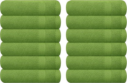 GLAMBURG Ultra Soft 12-Piece Washcloths Set 13x13-100% Ringspun Cotton - Durable & Highly Absorbent Face Towels - Ideal for use in Bathroom, Kitchen, Gym, Spa & General Cleaning - Kiwi Green