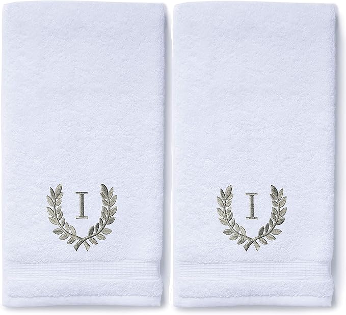 Decorative and Monogrammed Hand Towels for Bathroom Kitchen Makeup | Personalized Gift for Wedding-Bridal | Roman Font Custom Luxury Turkish Towel | Spa Collection, Oversized, 16 X 30 Inch, Set of 2