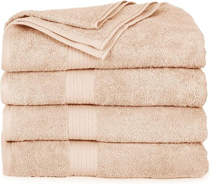 Ample Decor Bath Towels 100% Cotton 30 X 54 Inch 600 GSM Soft Quick Dry Bathroom Towels- 4pcs Beige
