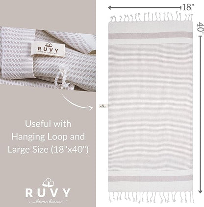Ruvy Home Basics Turkish Hand Towels for Bathroom Set of 2 | 18"x40", Cotton | Decorative Towel for Bathroom, Kitchen, Dishcloth, Tea, Yoga, Face, Gym - Beige