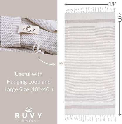 Ruvy Home Basics Turkish Hand Towels for Bathroom Set of 4 | 18"x40", Cotton | Decorative Towel for Bathroom, Kitchen, Dishcloth, Tea, Yoga, Face, Gym - Beige