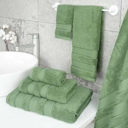 American Soft Linen Salem Turkish Bath Towel Set, 100% Cotton 600 GSM 6 Piece Towels for Bathroom, 2 Bath Towels 2 Hand Towels 2 Washcloths, Sage Green