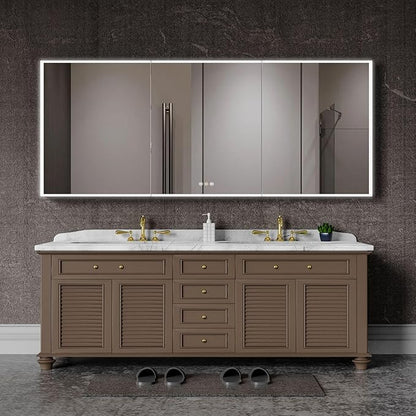 LED Medicine Cabinet Mirror, 60”W x 36”H Bathroom Medicine Cabinets with Defogger, Dimmer, Outlets & USB, Wall Mounted