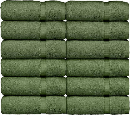 Luxury Hotel & Spa Collection, 100% Turkish Cotton 700 GSM Cloth, for Body wash, Makeup Remover & Facial Cleaning, Baby, face, Dobby Border Soft washcloths Towel Set 13" X 13", Moss, Set of 12