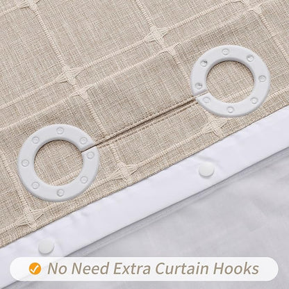 MitoVilla No Hooks Needed Boho Farmhouse Shower Curtain with Snap-in Liner, Cotton Linen Fabric Shower Curtains with Tassels for Rustic Neutral Bathroom Decor, Tan/Taupe, 72 x 74