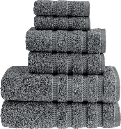 HALLEY Turkish Towels Set (6 Pieces) 650 GSM Highly Absorbent Super Soft 100% Cotton - 2 Bath Towels, 2 Hand Towels 2 Washcloths (Darkgray)