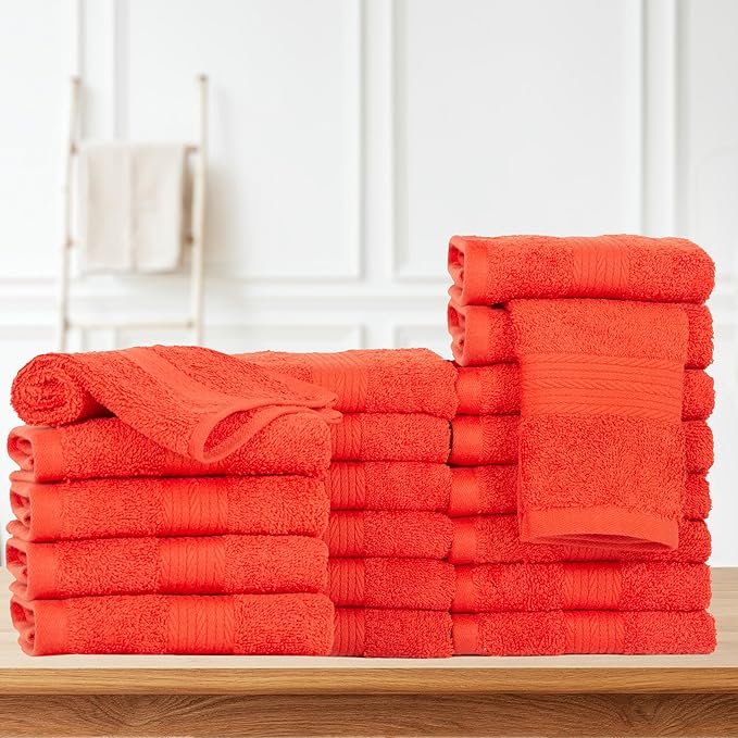 Ample Decor Wash Cloths Pack of 20, Oeko Tex Certified 600 GSM 100% Cotton Soft Absorbent, Premium Quality Durable Machine Washable, Ideal for Bathroom, Pool, Hotel, Spa – Orange