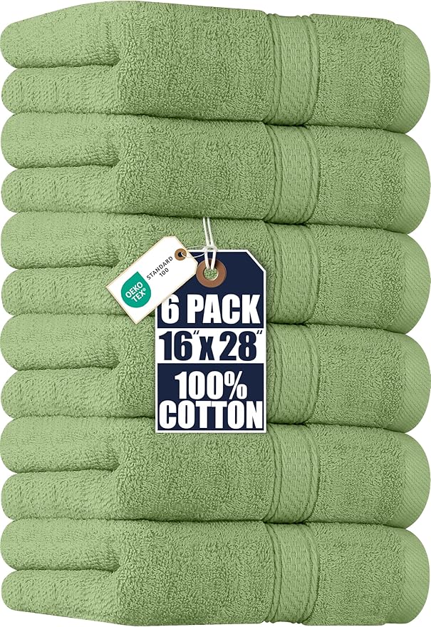 Utopia Towels 6 Pack Premium Hand Towels Set, 16 by 28 inches, 100% Ring Spun Cotton, Ultra Soft and Highly Absorbent 600GSM Towels for Bathroom, Gym, Shower, Hotel, and Spa, Sage Green