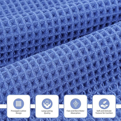 New Microfiber Waffle Bath Towels, 3 Pieces, Oversized, Soft, Absorbent, Fast Drying, Lint Free, Includes Bath, Face and Hand Towels (Dark Blue)