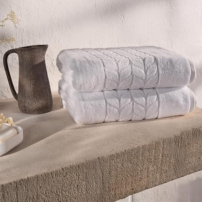 BAGNO MILANO Organic Turkish Cotton Bath Towels, Luxury Jacquard Collection, Certified Organic Highly Absorbent, Soft-Plush Towel Set (White, 6 Pcs Towel Set)