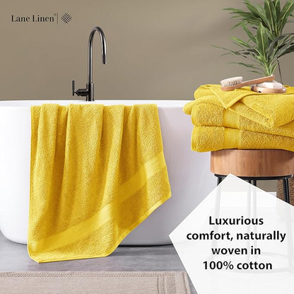 LANE LINEN Cotton Bath Towels Pack of 4 (28"x54") - 100% Ring Spun Cotton Bathroom Towel Set - Durable, Quick Drying, Extra Soft & Absorbent Yellow Bath Towels - Suitable for All Skin Types - Mimosa
