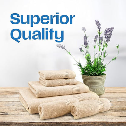 EastNBlue Lara Premium Bath Towel Set 6 Piece - Soft & Highly Absorbent Bathroom Towel Set, 100% Luxury Turkish Cotton, Flannel Bath Towels, 1 Bath Towel, 1 Hand Towel, 4 Washcloths - Beige