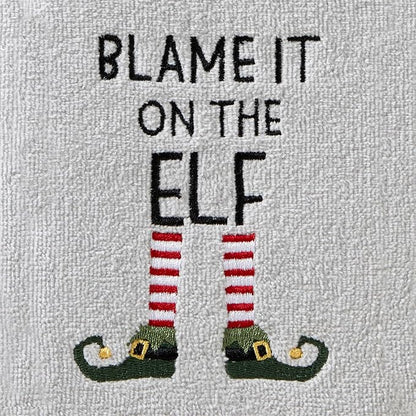 SKL Home Christmas/Winter Blame It On The Elf Hand Towel 2pc Set for Bath/Kitchen & Gift, Gray