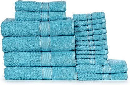 Ample Decor Bathroom Towel Set of 18-4 Bath Towel, 4 Hand Towel, 10 Wash Cloths – Ideal for Gifting, Hotel, Gym, Spa - Sky Blue