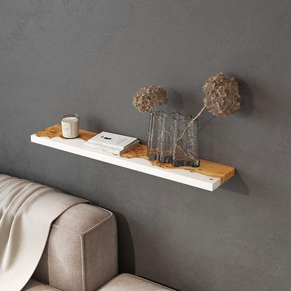 RWA Straight Edge Floating Shelf – Unique Wood Floating Shelf for Wall Decor, Living Room, Bedroom, or Bathroom – Sleek Decorative Wall Shelves for Home & Office (Straight/White, Small - 12x6)