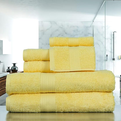 Ample Decor 100% Cotton 6 Piece Bathroom Towels Set, 2 Bath Towels, 2 Hand Towels, 2 Washcloths, Quick Drying - Yellow Towel Sets