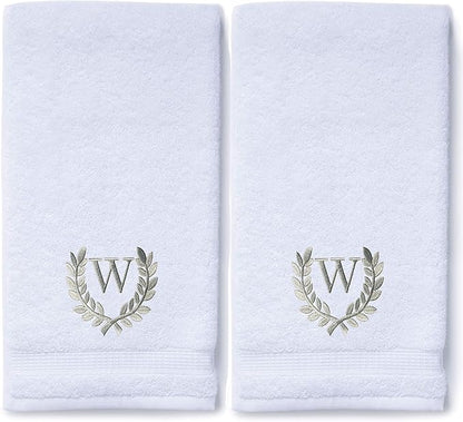 Decorative and Monogrammed Hand Towels for Bathroom Kitchen Makeup | Personalized Gift for Wedding-Bridal | Roman Font Custom Luxury Turkish Towel | Spa Collection, Oversized, 16 X 30 Inch, Set of 2