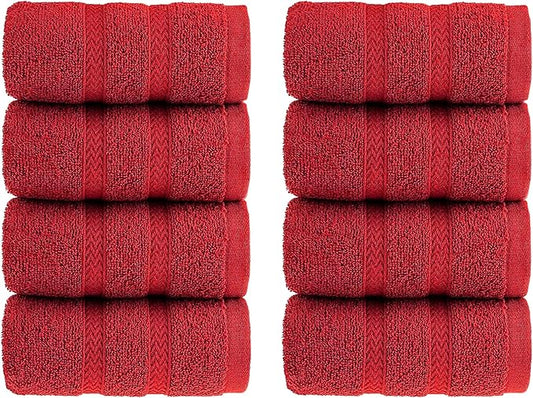 HALLEY Turkish 8 Pack Premium Washcloths (8 Pieces) 650 GSM Highly Absorbent Super Soft 100% Cotton - 8 Washcloths (Red)