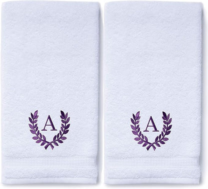 Decorative and Monogrammed Hand Towels for Bathroom Kitchen Makeup | Personalized Gift for Wedding-Bridal | Roman Font Custom Luxury Turkish Towel | Spa Collection, Oversized, 16 X 30 Inch, Set of 2