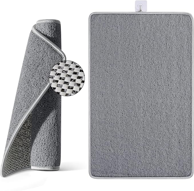 Non Slip Shower Mat Bathtub Mat 20x32 Inch, Quick Dry Bath Mat with Drain, Soft PVC Imitation Loofah Foot Scrubber Bath Mats for Bathroom Tub Shower Floor, Hangable & Hook Included, Gray