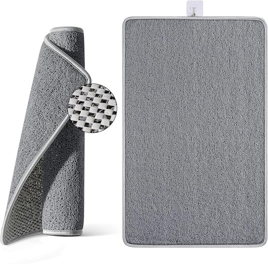 Non Slip Shower Mat Bathtub Mat 20x32 Inch, Quick Dry Bath Mat with Drain, Soft PVC Imitation Loofah Foot Scrubber Bath Mats for Bathroom Tub Shower Floor, Hangable & Hook Included, Gray
