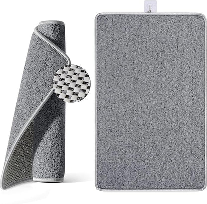 Non Slip Shower Mat Bathtub Mat 16x24 Inch, Quick Dry Bath Mat with Drain, Soft PVC Imitation Loofah Foot Scrubber Bath Mats for Bathroom Tub Shower Floor, Hangable & Hook Included, Gray