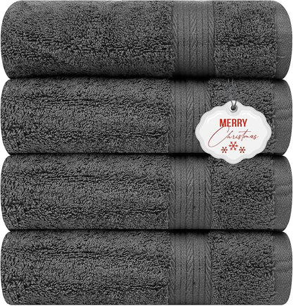 Ample Decor 100% Cotton Bath Towels for Bathroom 30 X 54 Inch 600 GSM Soft Absorbent - 4pcs Grey