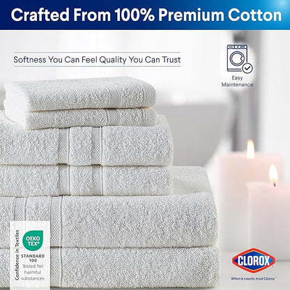 Clorox Bleach Friendly, Quick Dry, 100% Cotton Washcloths (12" x 12"), Highly Absorbent Soft Lightweight, Ideal for Everyday Use, Easy to Wash (12 Pack, White)