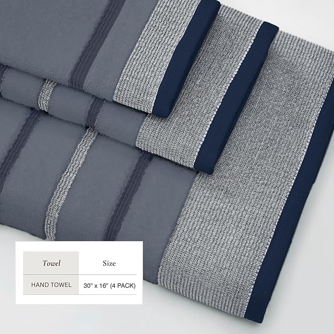 Great Bay Home Decorative Hand Towel Set - Luxury Cotton 4 Pack 26x16 Hand Towel Set - Luxurious, Ultra-Soft, Durable Towels for Bathroom Decor (Blue)