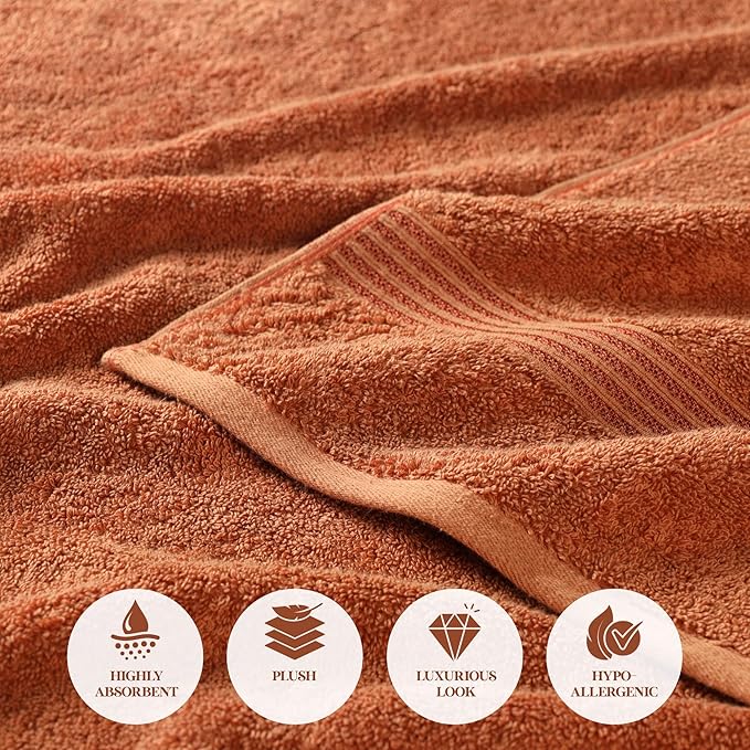 Superior Egyptian Cotton Bath Towel Set, Towels for Home Bathroom, Master Bath, Decor Essentials, Quick Dry, Absorbent, Large Body Towels, Spa, Hotel, Resort, Adult, Kids, Set of 4, Caramel Brown
