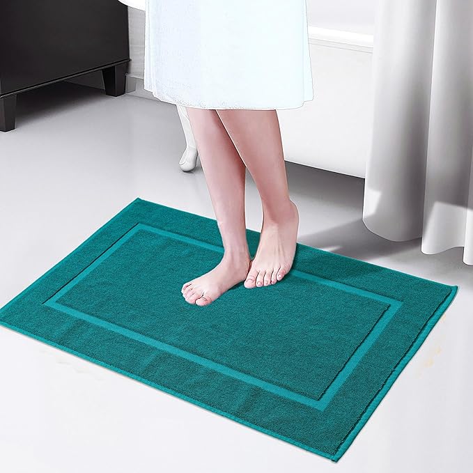 HILLFAIR-900 GSM-100% Ringspun Cotton Floor Towels mat- Hotel-Spa Tub-Shower Bathroom Floor mat Towels- 21 x 34 Inch - Terry Cotton Bath Mats, Machine Washable, Absorbent- 2 Peice Towel Set- Teal