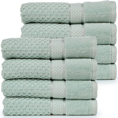 Ample Decor 100% Cotton Hand Towel for Kitchen Set of 8 Mint Green, Absorbent Premium Quality for Bathroom, Hotel, Spa, Gym, Kitchen - 18 X 28 Inch - Mulaayam Collection