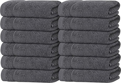 Tens Towels Pack of 12 Washcloths, 12 x 12 Inches, Lighter Weight, Quick to Dry, Super Soft & Absorbent, Gentle Face Towels, Hotel Quality, Perfect for Bathroom, Gym, Spa (Dark Grey, 12 Pack)