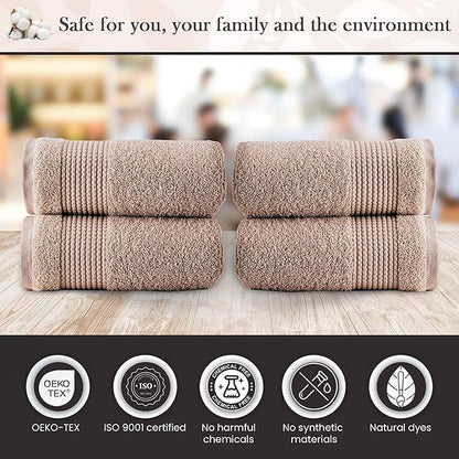 Halley Turkish Cotton Towels (4-Pack) Super Soft Quick Absorbent 100% Cotton Towels for Bathroom Kitchen 4 Pieces of Hand Towels (Taupe)
