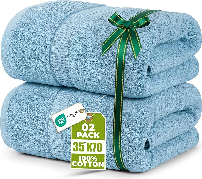 Utopia Towels Luxurious Jumbo Bath Sheet 2 Piece, 600 GSM, 35 by 70 Inches, 100% Ring Spun Cotton, Highly Absorbent and Quick Dry Extra Large Bath Towel, Super Soft Towel, Sky Blue