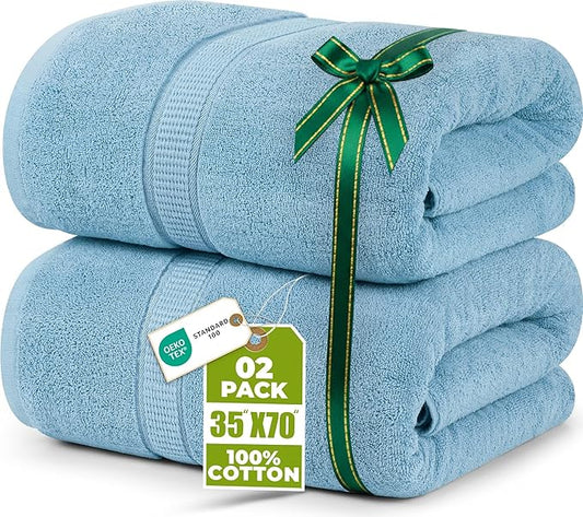Utopia Towels Luxurious Jumbo Bath Sheet 2 Piece, 600 GSM, 35 by 70 Inches, 100% Ring Spun Cotton, Highly Absorbent and Quick Dry Extra Large Bath Towel, Super Soft Towel, Sky Blue
