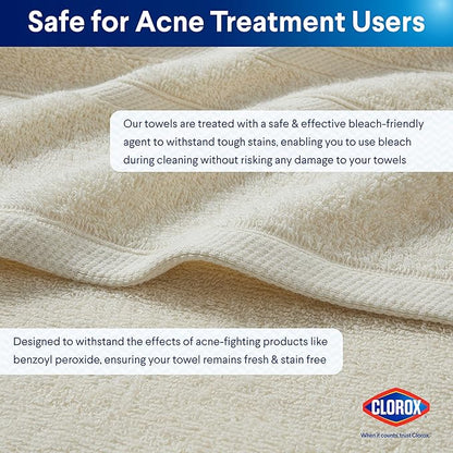 Clorox Bleach Friendly Towels, Quick Dry, 100% Cotton Bath Towels (30" x 52"), Highly Absorbent Soft Lightweight, Ideal for Everyday Use, Easy to Wash (2 Pack, Ivory)