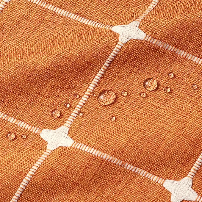 MitoVilla No Hooks Needed Orange Boho Shower Curtain with Snap-in Liner, Farmhouse Cotton Linen Fabric Shower Curtains with Tassels for Rustic Neutral Bathroom Decor, Burnt Orange, 72 x 74