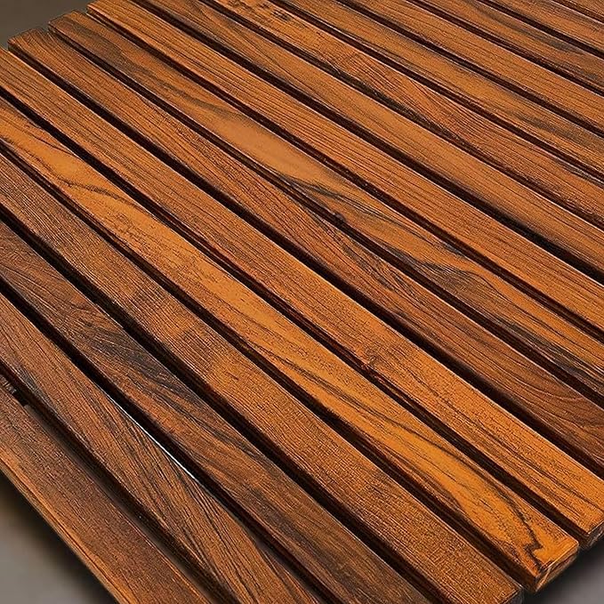 Nordic Style Premium Teak Shower and Bath Mat for Indoor and Outdoor Use - Non-Slip Wooden Platform for Spa, Sauna, Pool, Hot Tub - Flooring Decor and Protector (24" x 24", Oiled Finish)