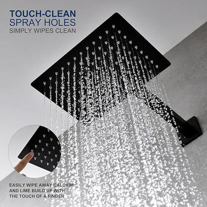 KENES Matte Black Shower Faucet with 10-Inch Shower Head and Handle Set, Square Shower Faucet Set Bathroom Rainfall Shower System Wall Mount, KE-6024B-2 (Shower Valve Included)