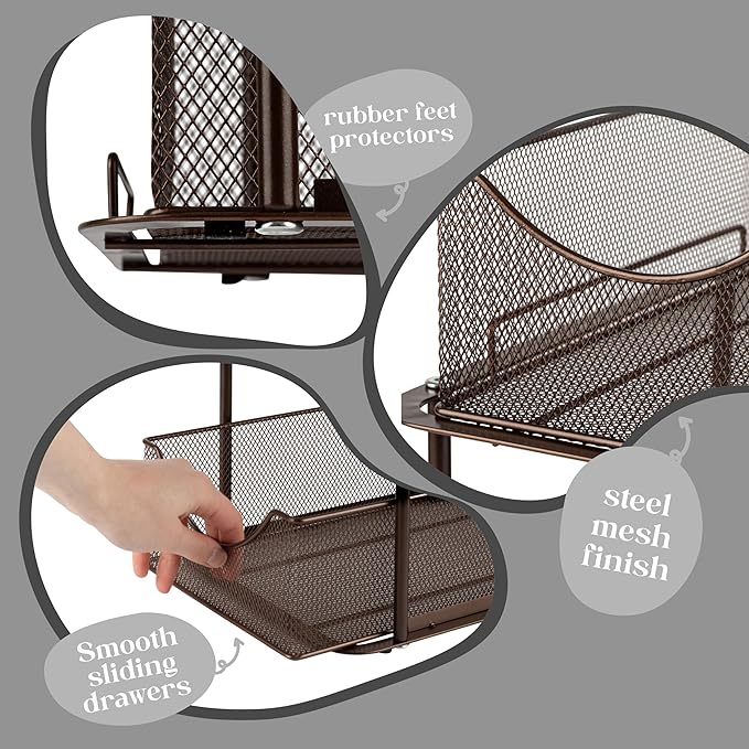 Sorbus 2 Tier Metal Under Sink Organizer for Bathroom, Kitchen, Strong Steel Mesh Sliding Drawers for Under Sink, Under Cabinet, Closet, Kitchen, Pantry, Bathroom Organizers and Storage (Brown)