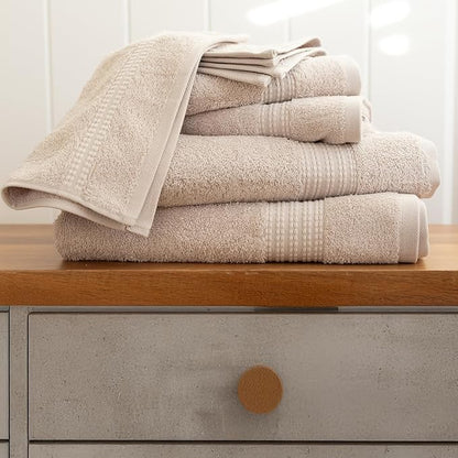 100% Turkish Cotton Towel Set of 6 - Plush & Super Absorbent - Premium Set with 2 Bath Towels, 2 Hand Towels, and 2 Washcloths - Made in Turkey (Light Beige, 6-Piece Towel Set)