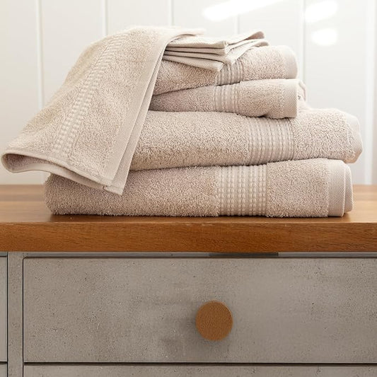 100% Turkish Cotton Towel Set of 6 - Plush & Super Absorbent - Premium Set with 2 Bath Towels, 2 Hand Towels, and 2 Washcloths - Made in Turkey (Light Beige, 6-Piece Towel Set)