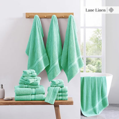 LANE LINEN Luxury Bath Towel Set of 12 – 100% Mercerized Cotton, 4 Bath Towels, 4 Hand Towel & 4 Washcloths, Zero Twist, Remains Soft & Absorbent Even After Multiple Washes - Aqua Sky