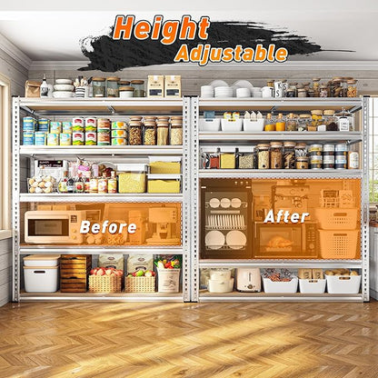REIBII 40" W Garage Shelving 2500LBS Storage Shelves Adjustable Metal Shelving 5 Tier Pantry Shelves for Garage Closet Kitchen Basement 40" W x 19.7''D x 72''H, Silver