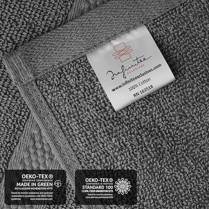 Infinitee Xclusives Luxury Wash Cloths for Showering [13x13] – 100% Cotton Washcloths [Pack of 4], Soft and Absorbent Face Towels for Bathroom Wash Clothes, Gym, and Spa (Shadow Grey)